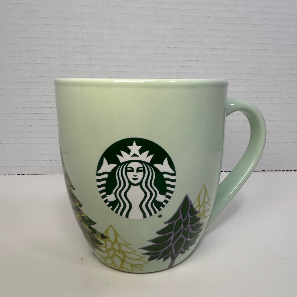 Starbucks Coffee Mug 2020 Holiday Christmas Pine Trees Green 18oz